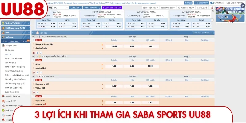 3 lợi ích khi tham gia Saba Sports UU88